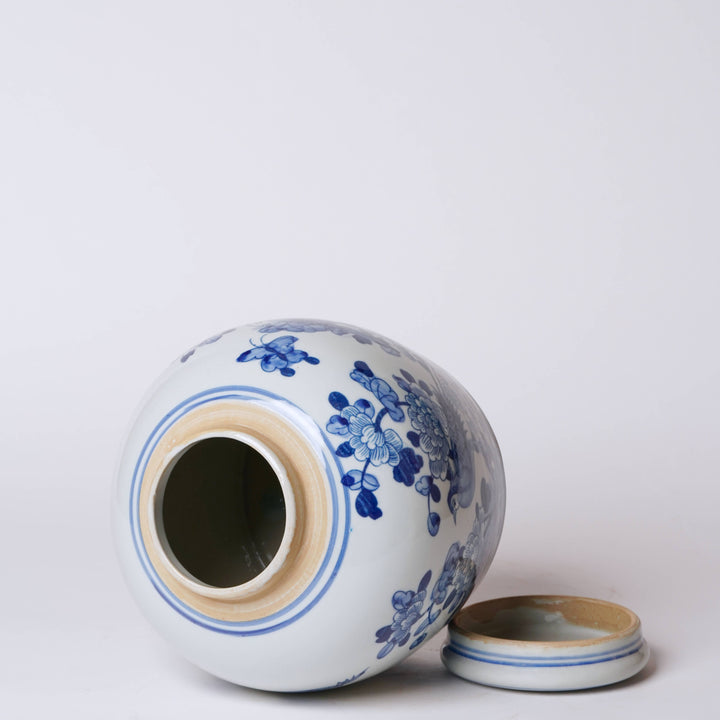 Blue and White Porcelain Bird and Flower Jar