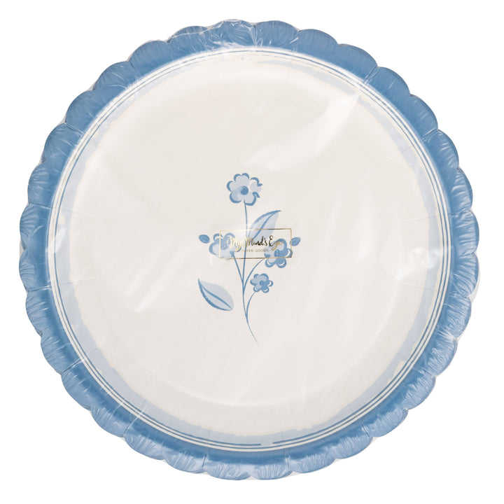 Round Flower Plate in Blue, 8”