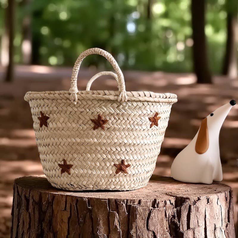 Star Embroidered Woven Basket