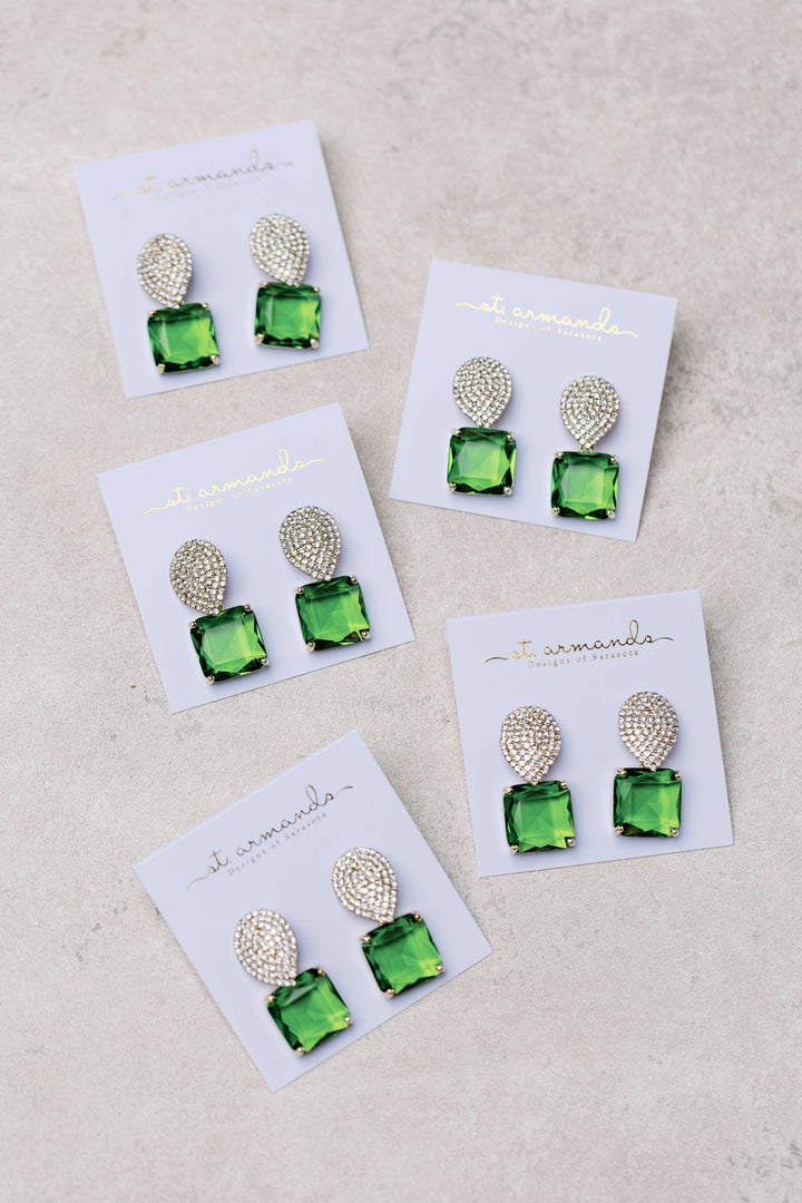 Pave Crystal Drop Earrings in Peridot
