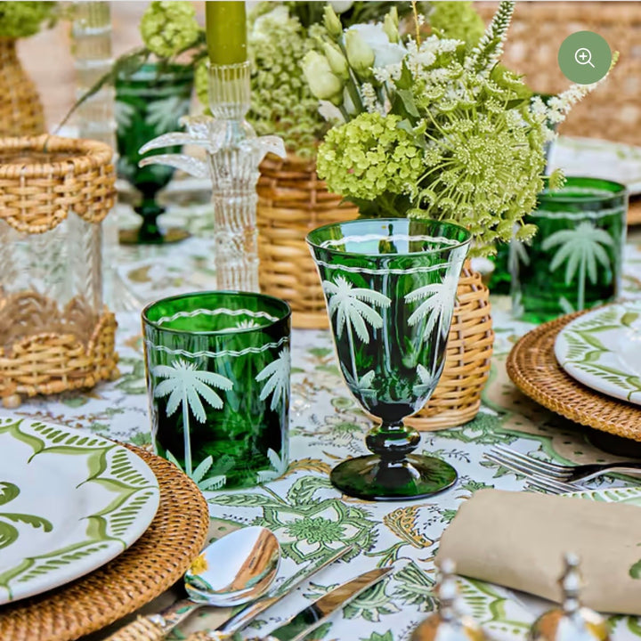 Emerald Palm Tree Wine Glasses S/4