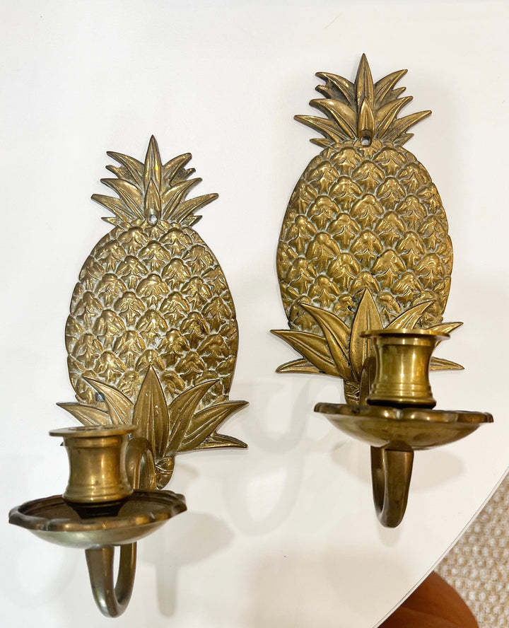 Vintage Pair of Brass Pineapple Sconces