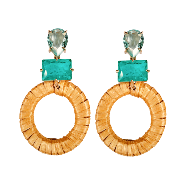 Rattan Circle Drop Earrings, Turquoise