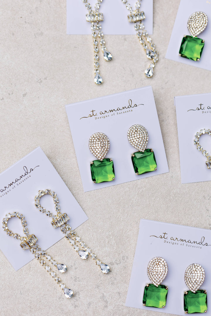Pave Crystal Drop Earrings in Peridot