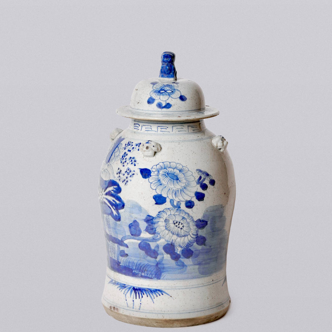 Blue and White Four Seasons Porcelain Temple Jar