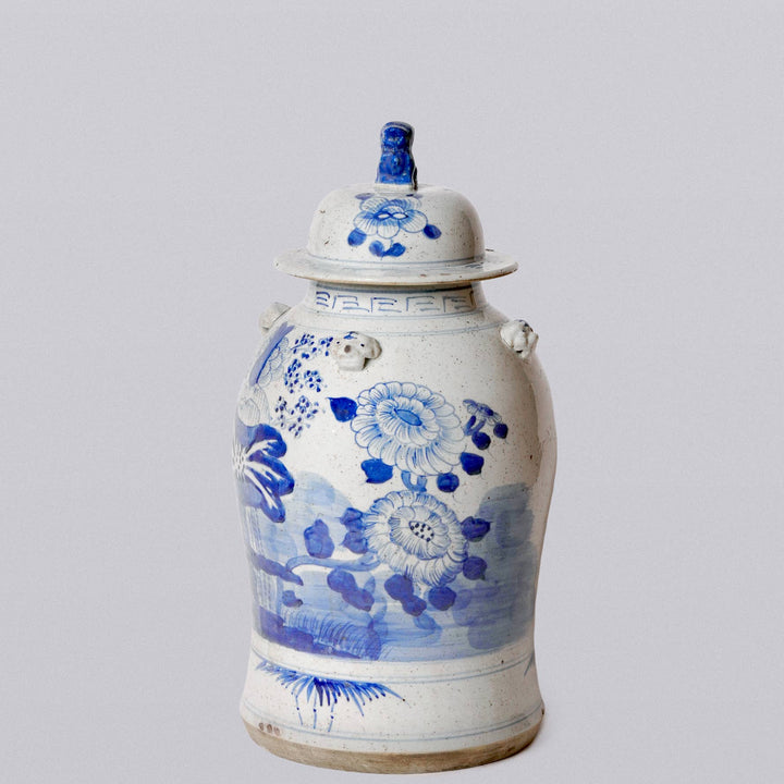 Blue and White Four Seasons Porcelain Temple Jar