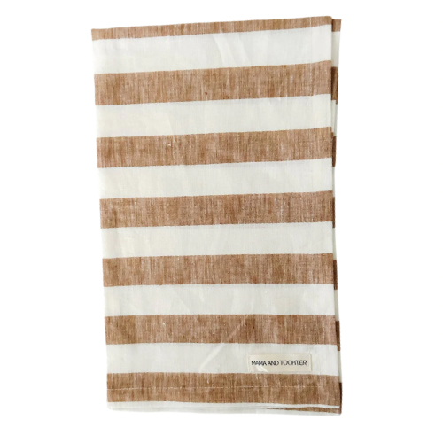 French Linen Tea Towel, Toffee Stripe