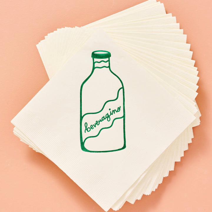 Beveragino Beverage Napkins in Green and White
