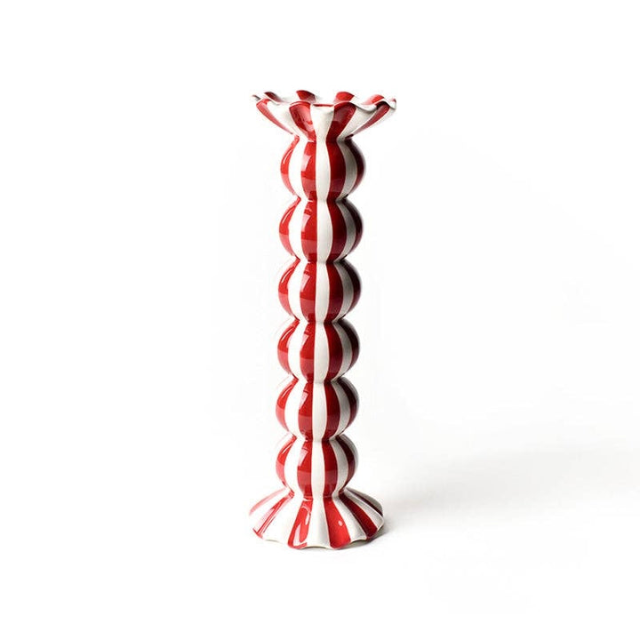 Red Striped Ruffle Candle Holder, Large
