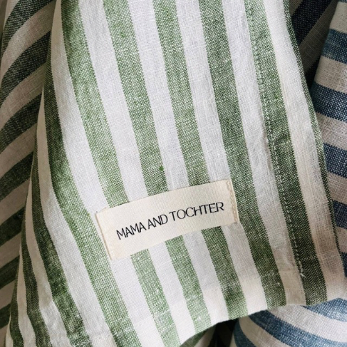 French Linen Tea Towel, Green Stripe