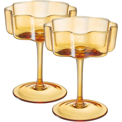 Wave Coupe Glass in Amber, Set of 2