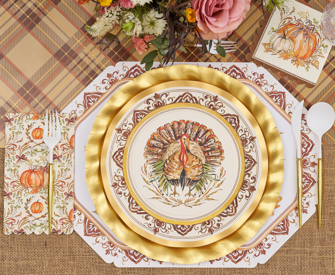 Turkey & Gourds Dinner Plates, S/8