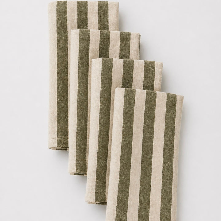 Dinner Napkins, S/4 Olive Green Stripe