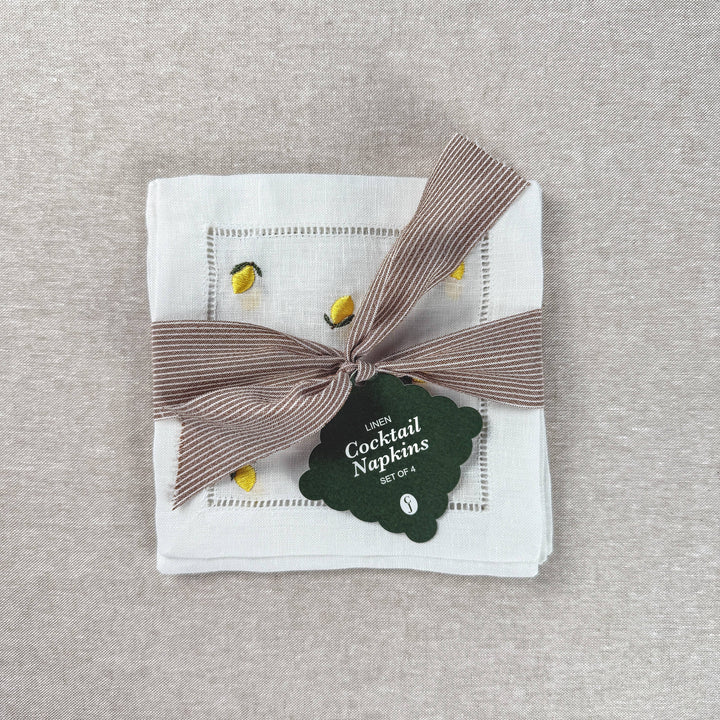 Lemon Embroidered Cocktail Napkin Set