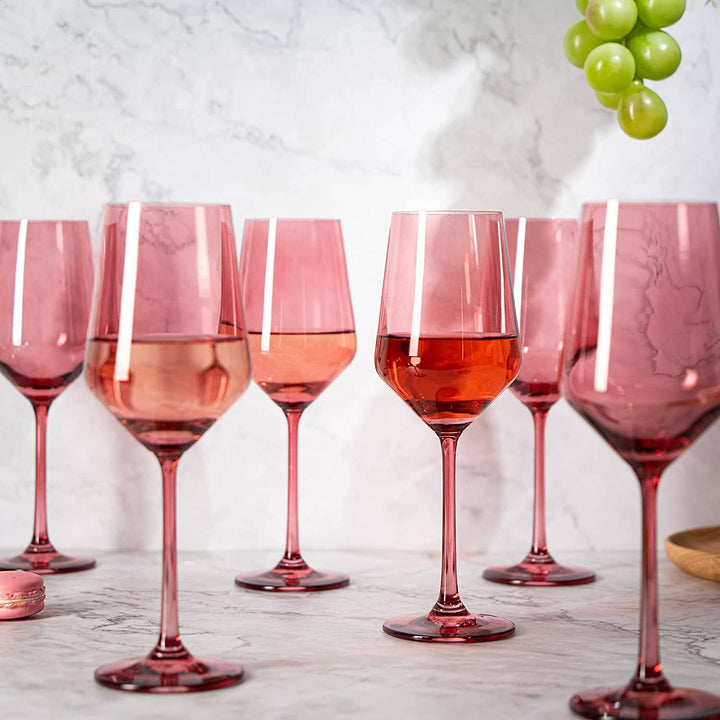 Hand Blown Wine Glasses in Rose Pink, Set of 2