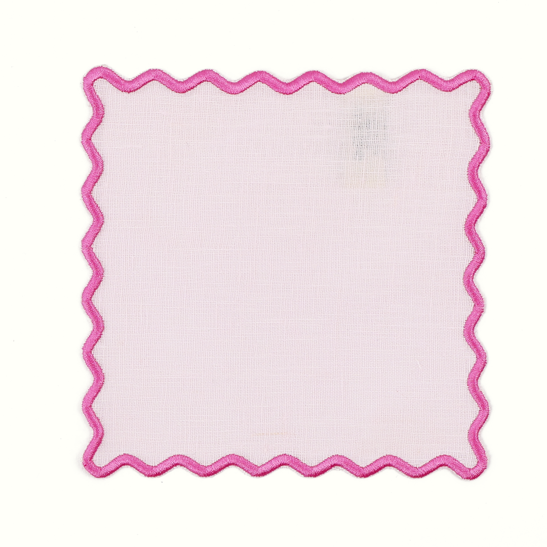 Scalloped Linen Cocktail Napkins in Pink, Set of 4 | House of Gleason