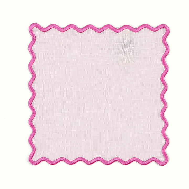 Scalloped Linen Cocktail Napkins in Pink, Set of 4 | House of Gleason