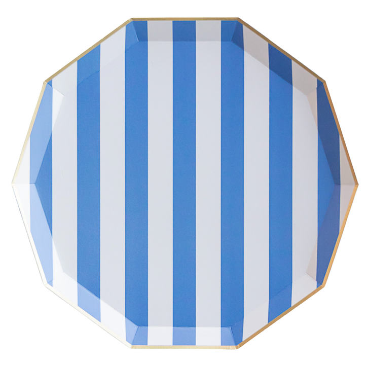 Cabana Stripe Plates in Palisades Blue, S/8 | Bonjour Fete