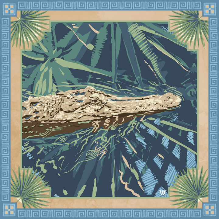 Blue Ocmulgee Alligator Silk Scarf