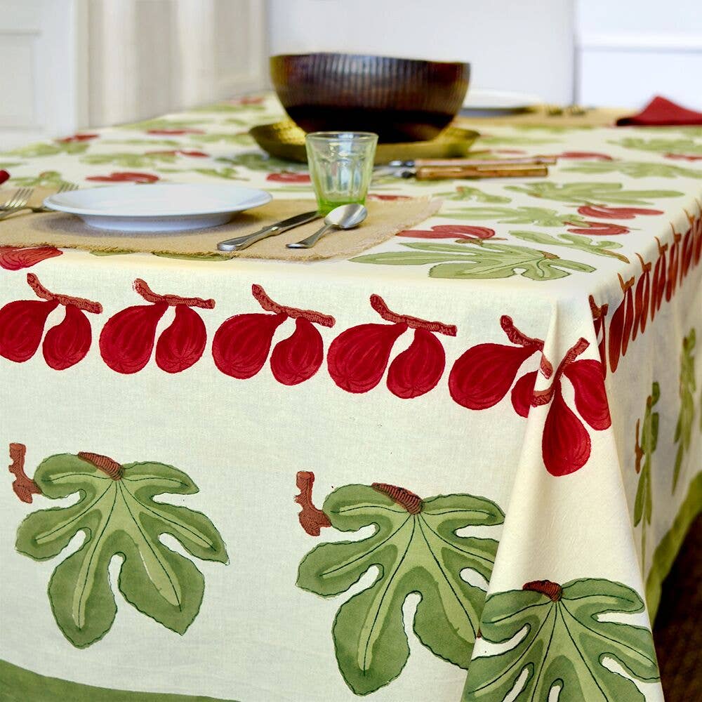 Fig French Linen Tablecloth, Red & Green