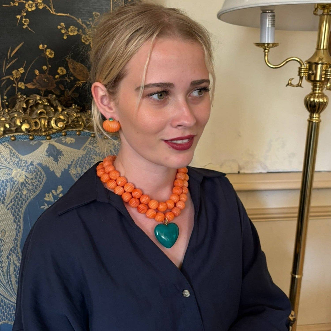 Coral and Jade Resin Omega Earrings