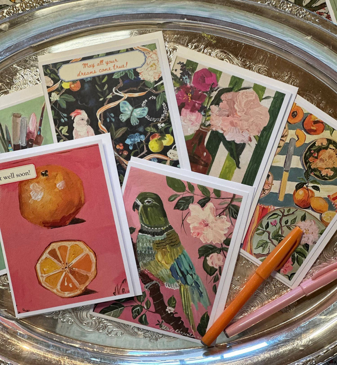 Parakeet & Peony Greeting Card