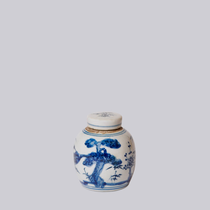 Blue and White Porcelain Mini Jar, Three Friends