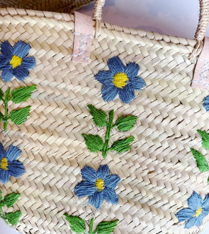 Floral Embroidered Straw Tote Bag, Small and Medium