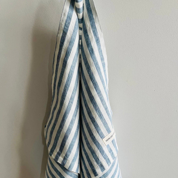 French Linen Tea Towel, Stone Blue Stripe