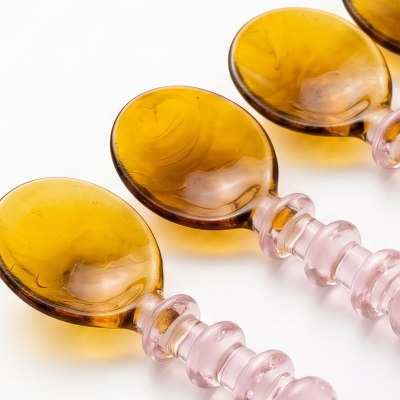 Beaded Glass Spoon in Amber and Pink