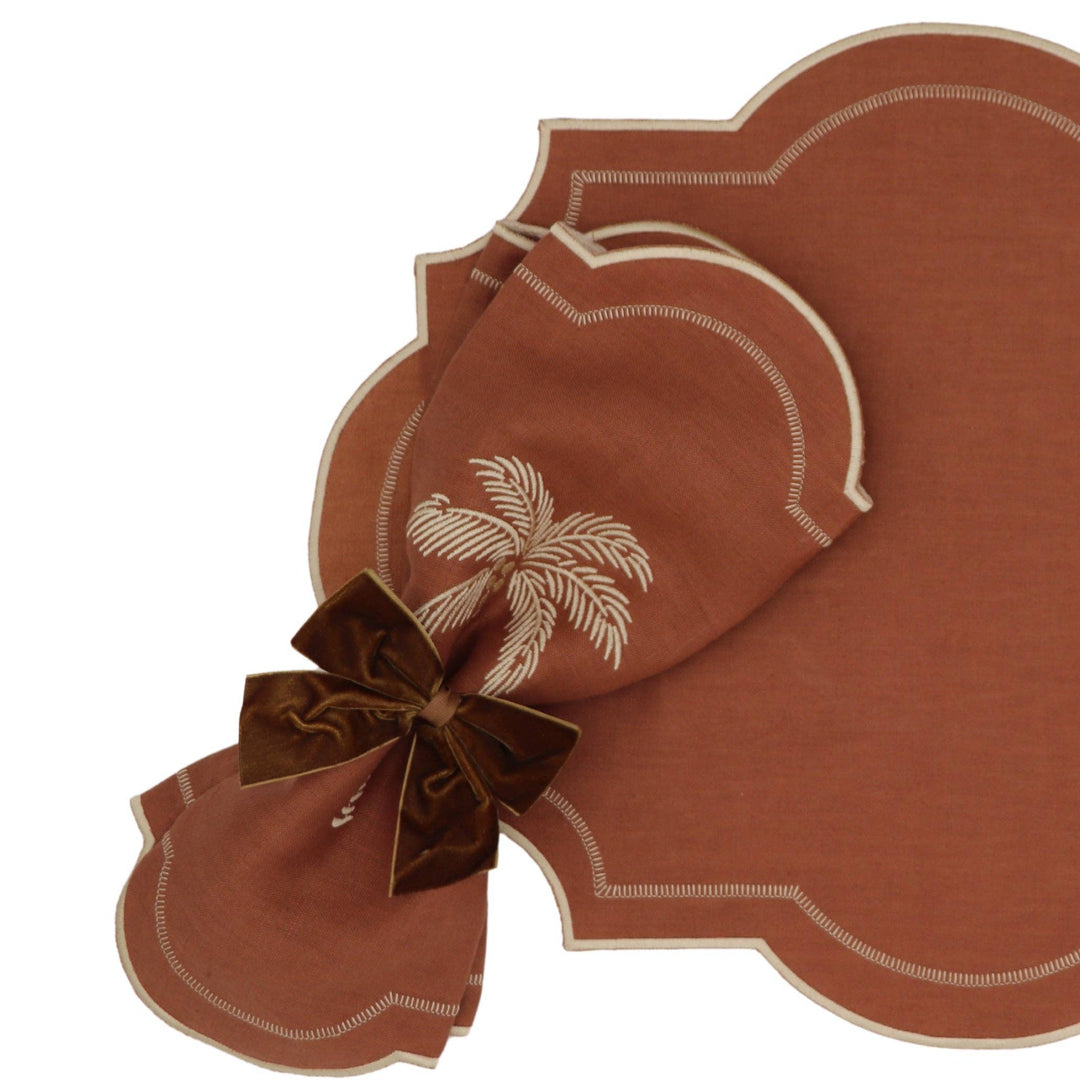 Embroidered Palm Placemats in Cocoa, S/4