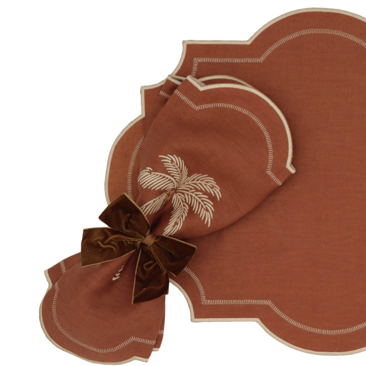 Embroidered Palm Placemats in Cocoa, S/4