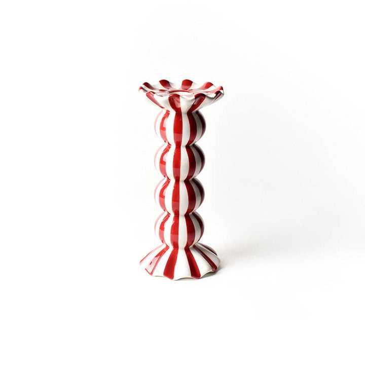 Red Stripe Ruffle Candle Holder, Medium