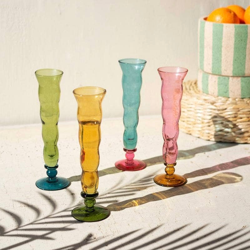 Trumpet Champagne Glasses S/2, Pink/Blue