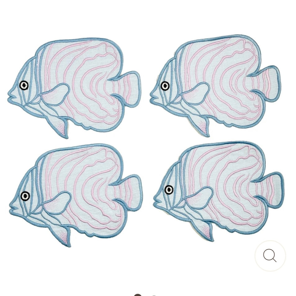 Fish Cocktail Napkins in Blue, Set of 4