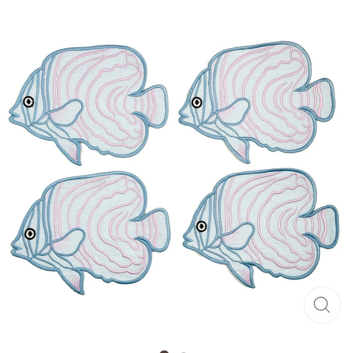 Fish Cocktail Napkins in Blue, Set of 4
