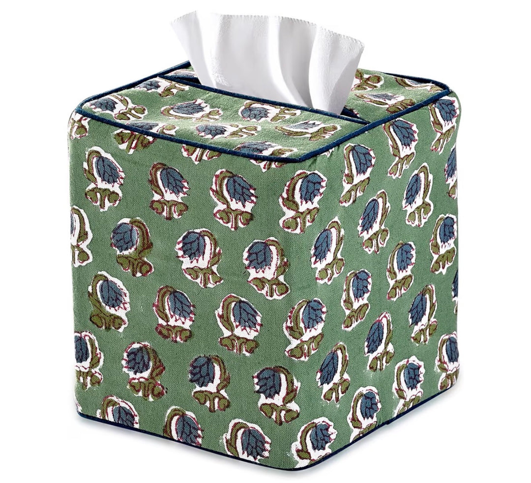 Hand Blocked Tissue Box Cover, Green