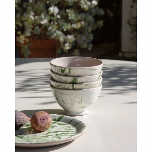 Marbled Bowls in Olive, Set of 4