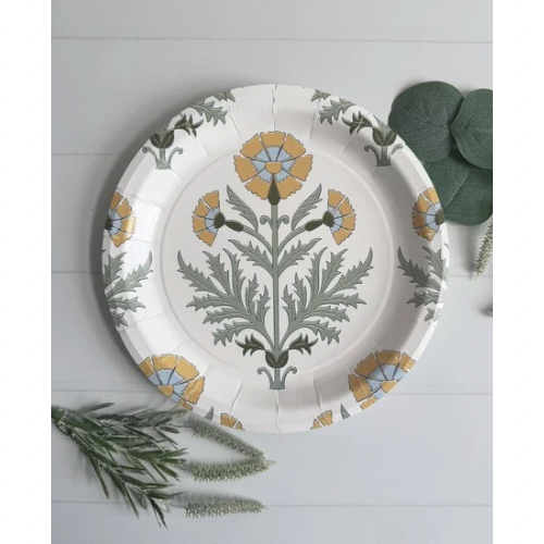 Bold Amber Floral Block Print Dinner Plates