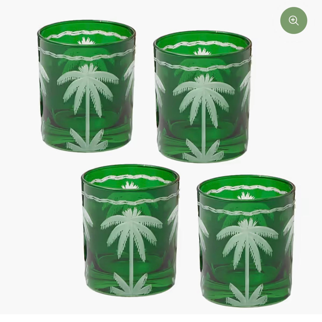 Emerald Palm Tree Glasses S/4