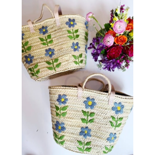 Floral Embroidered Straw Tote Bag, Small and Medium