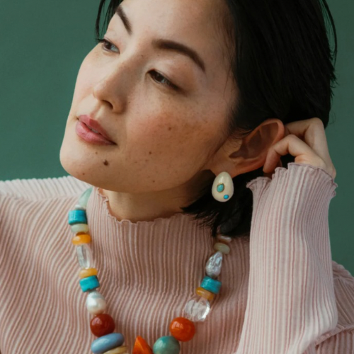Mini Arp Earrings in Studded Cream | Lizzie Fortunato