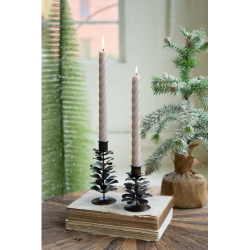 Pinecone Taper Candle Holders, Antique Brown S/2