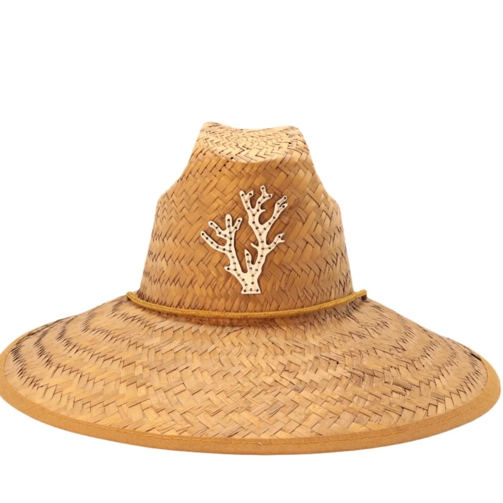Straw Hat, Coral Branch in White | Glampwear