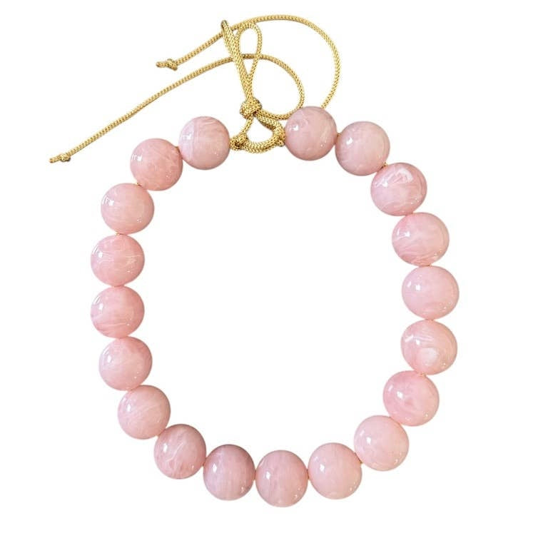 Chunky Beaded Necklace in Light Marble Pink | KMs Gems