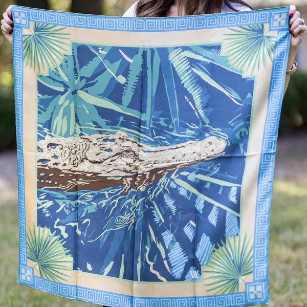 Blue Ocmulgee Alligator Silk Scarf | Austin Williams Art