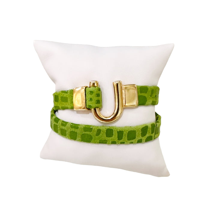 Horseshoe Leather Wrap Bracelet, Green