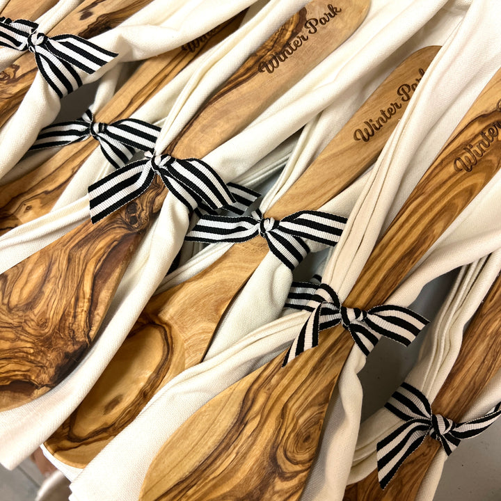 Winter Park Olive Wood Serving Spoon & Towel Gift Set