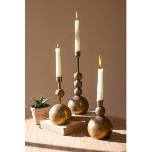 Taper Candle Holders, Antique Brass S/3