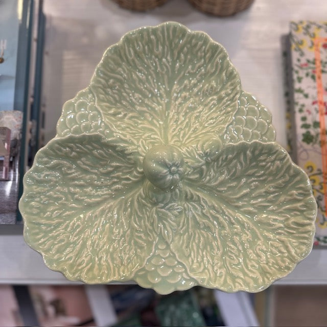 Vintage Cabbage Dish Pedestal in Celadon